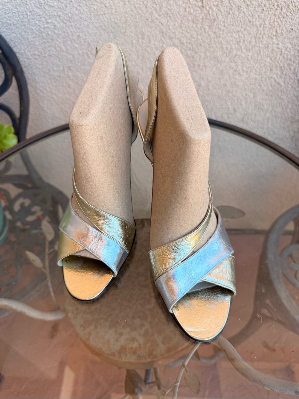 Salvatore Ferragamo Gold and Silver Metallic Open-Toe Heels